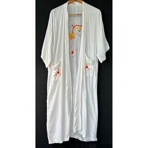 Silver Lake Kimono Robe Dragon Embroidered Womens M White